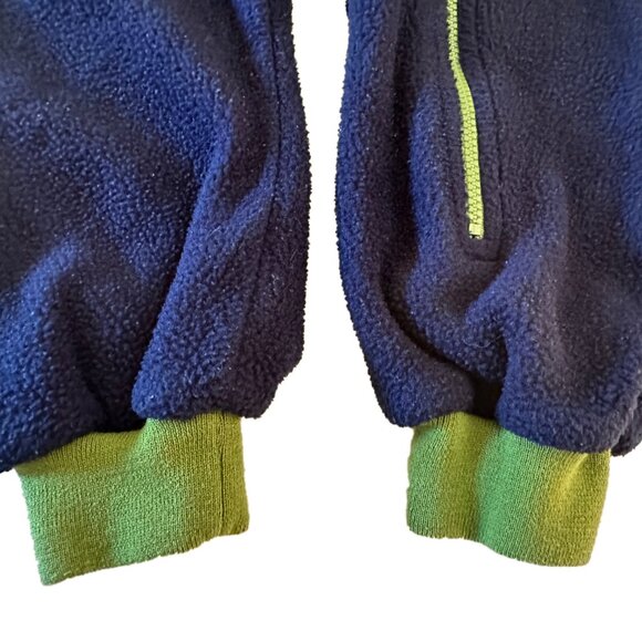 LL Bean Fleece Bunting Snow Suit 12-18 MO Blue w/Green Trim Winter Full Zip Hood - Picture 5 of 6
